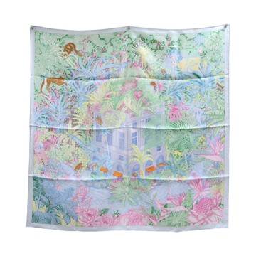 HERMES 愛馬仕 藍色 絲綢 Faubourg Tropical 方巾 90x90 【二手名牌BRAND OFF】