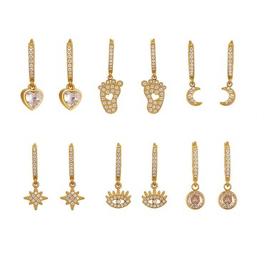 宏雲Hongyun- Xyx-不鏽鋼鑲鋯石滿鑽耳環幾何多元素耳墜鍍18k金保色耳飾組合