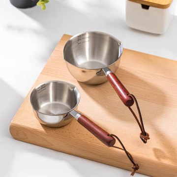 日本原單316不銹鋼潑油鍋小型胡桃木304熱油鍋平底鍋專用淋油小鍋