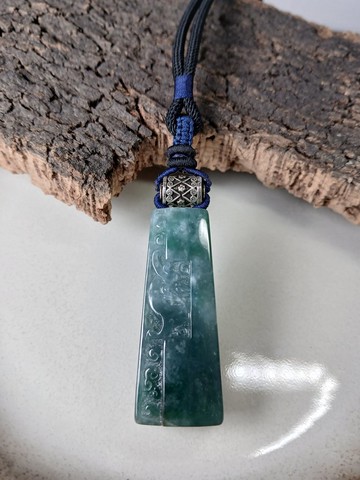 項鍊 古典編織 油青冰種緬甸玉+925銀/中性龍雕刻項鍊