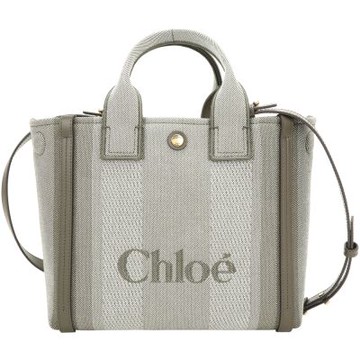 CHLOE 蔻依 Carry 灰綠帆布手提/斜背托特包(深綠皮革)