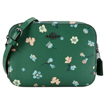 COACH 經典馬車LOGO花卉印花斜背相機包(迷你/綠)
