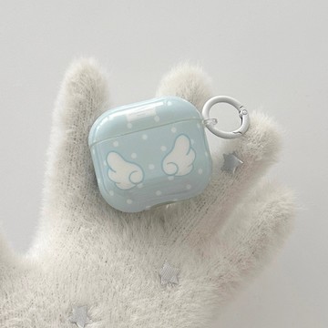 時髦藍底白波點翅膀適用於AirPods Pro3保護套 2/3/4代保護套 蘋果耳機保護殼