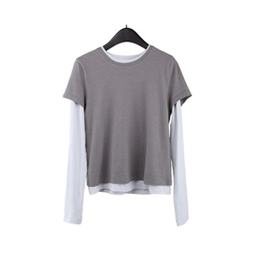 [米蘭精品] T恤短/長袖上衣(兩件套)-撞色休閒純棉百搭女裝3色74kr31