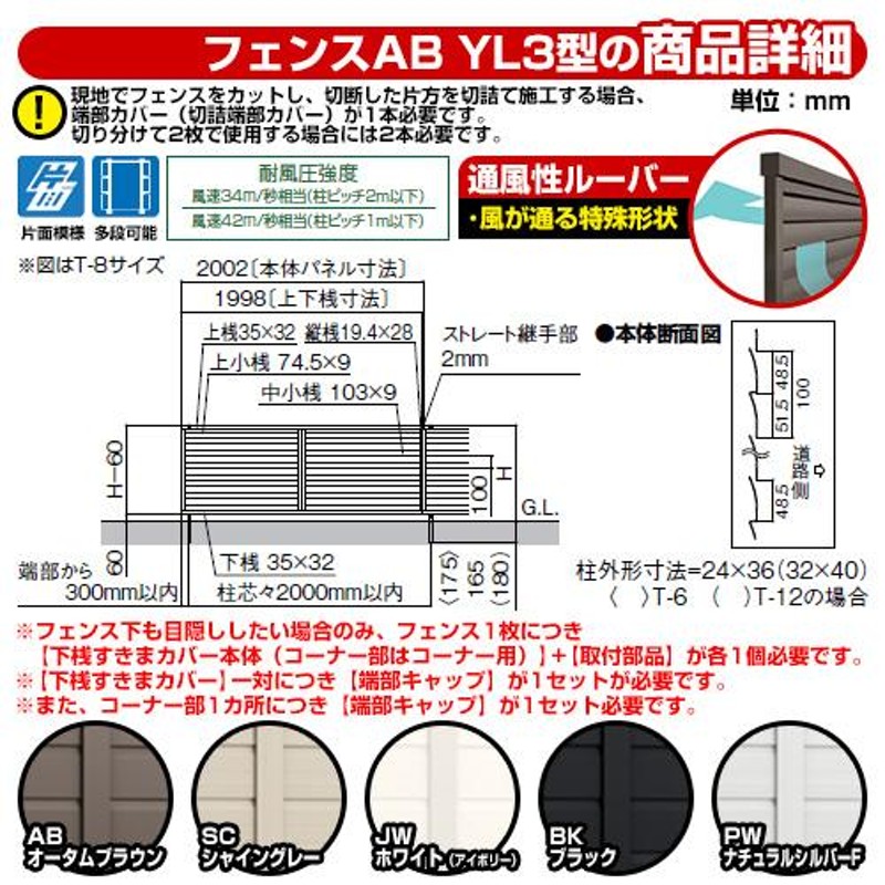 アルミフェンス 目隠し 囲い フェンスAA YS1型 H800タイプ（T-8サイズ