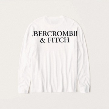 A&F 麋鹿 經典背面印刷文字長袖T恤(男)-白色