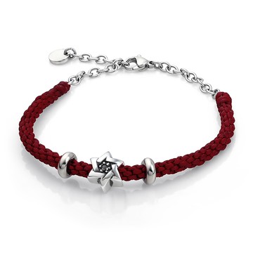 手鍊．手工編織．蠶絲蠟繩．純銀六角星串珠