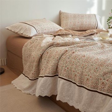 柔軟全棉法式可機洗大豆纖維夏被四件套小碎花卉空調被雙人懶人被