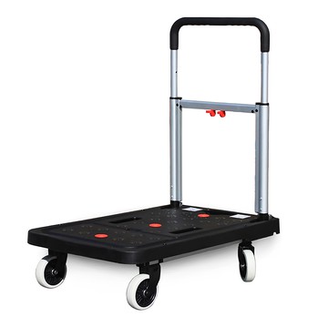 鋁合金全折疊靜音手推車 1層 輕巧耐用 伸縮拉桿  黑色/銀色