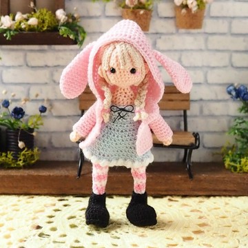 鉤針娃娃/amigurumi/鑰匙鏈/粉紅色兔子夾克/玩偶【接單訂製】