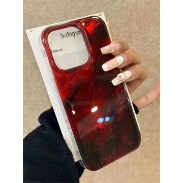 高級感暗紅黑暈染錫紙紋適用iPhone16手機殼蘋果15promax防摔14/13