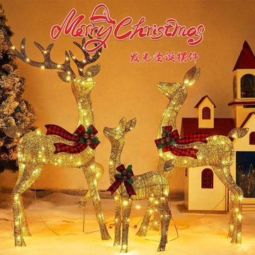 圣誕鹿拉車鐵藝鹿套餐擺件雪橇車麋鹿圣誕老人大型圣誕場景布置