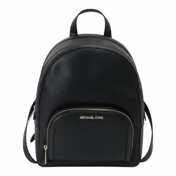 MICHAEL KORS- 金字logo 皮革雙拉鍊弧型後背包(素面黑)中