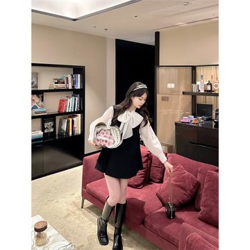 蝴蝶結襯衫女秋季設計感小眾系帶燈籠袖法式優雅甜美時尚白色上衣