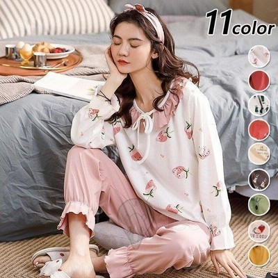 レディース 春秋 長袖 パジャマ 綿ルームウェア パジャマ ルームウェア イチゴ柄 大きいサイズ 上下セット 可愛い パジャマ 女性 部屋着 寝巻き 通販 Lineポイント最大get Lineショッピング