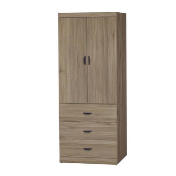 Boden-沃尼2.7尺二門三抽衣櫃-灰橡色