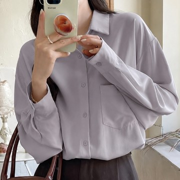 MUMU 【T85382】MINT現貨 淺灰紫色 超美仙女背後開衩長版襯衫 心機襯衫 女裝 長袖 襯衫 開岔 長板襯衫