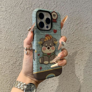 針織小狗適用蘋果17promax手機殼iPhone16pro卡通15pro女13可愛14