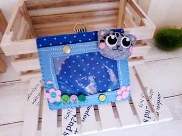 識別證套.悠遊卡套.不織布~灰貓系列