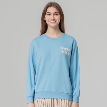 moz瑞典 三隻駝鹿 100%純棉 大學T-水藍(亞洲版) 女款