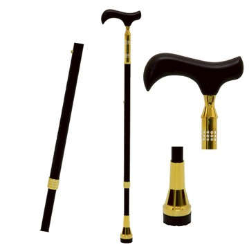 【海夫健康生活館】枴杖屋 施華洛士奇 璀璨系列 時尚高級伸縮手杖 72顆水鑽 黑色高級楓木-金(S2QC01)