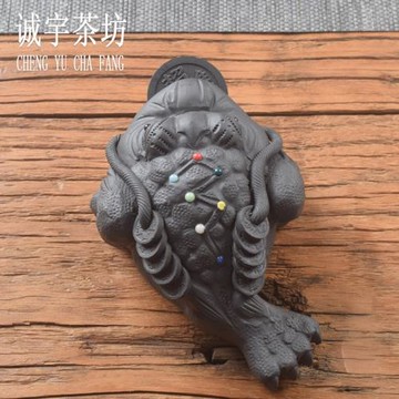 紫砂茶寵擺件 可養金蟾茶具茶玩茶桌 純蟾蜍精手工品招財茶臺小件