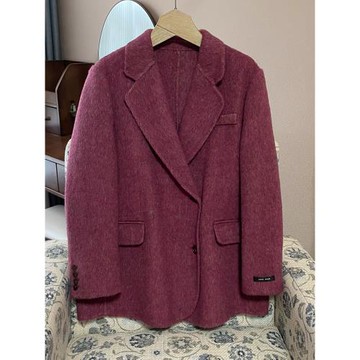 葡萄紫短款雙面羊毛大衣女2025新款高級感秋冬小個子西裝毛呢外套