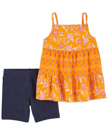 Toddler 2-Piece Tiered Mixed Print Tank & Knit Denim Bike Shorts