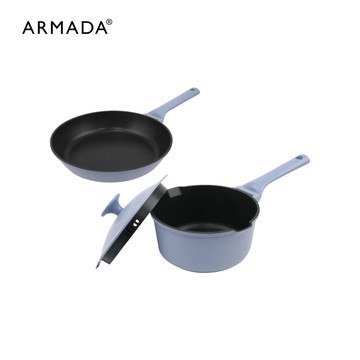 【ARMADA】雙好系列 鑄鋁不沾鍋 雙鍋組 (小湯鍋16cm(含蓋)+平底鍋20cm(無蓋))