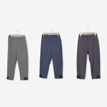 【Dailo】簡約熊耳羅紋拼接經彈錐形褲 藍 綠 灰