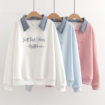 ＊ORead＊日系學院風休閒牛仔領拼接假兩件長袖衛衣(3色S~XL)