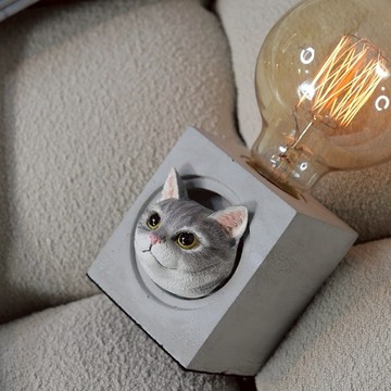 曙MUSE｜虎斑貓方形水泥桌燈 夜燈 擺飾 毛孩 禮物