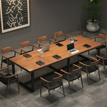 ??快速出貨?? 公司貨 實木大型會議桌原木辦公桌長桌loft工作臺電腦桌現代簡約洽談桌椅