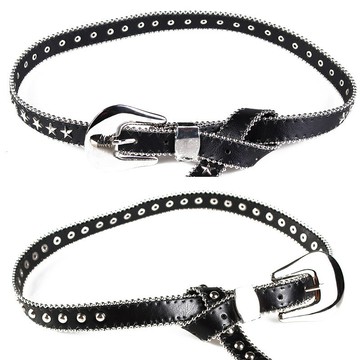 歐美款牛仔褲帶針扣光板扣女士朋克風裝飾皮帶金屬鉚釘釘珠腰帶