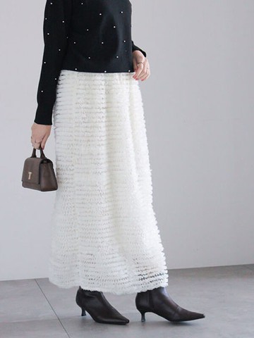 流蘇感荷葉薄紗後開岔長裙(0F000420110) - Te chichi