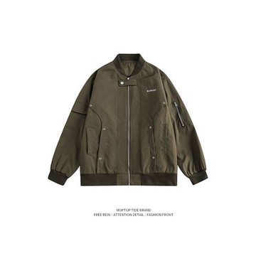 WH先生復古設計感口袋裝飾棒球服男ins美式街頭寬松百搭夾克外套