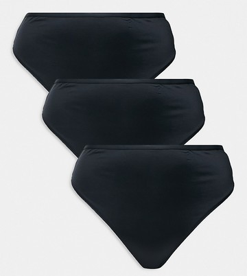 ASOS DESIGN Curve 3 pack microfibre high waist thong in black