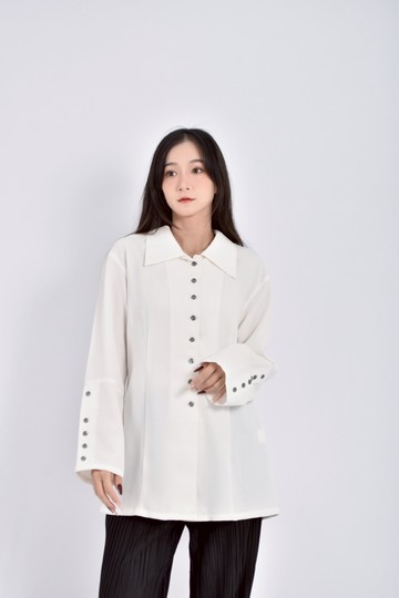 加購優惠(L) two two長版排扣白色襯衫上衣