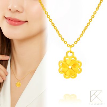 【TLH】黃金墜項鍊 純金999多選 心動四葉草 約重0.07錢±0.01