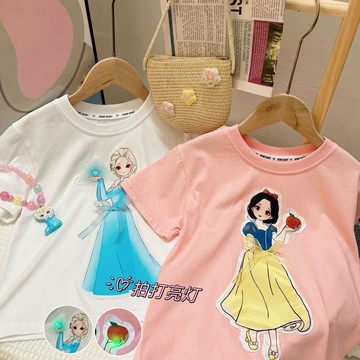 mori🎀mori夏季新款個性亮燈髮光公主女童卡通可愛夏季短袖中小童T恤上衣潮