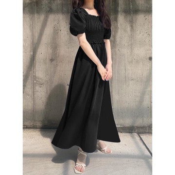 日本 GRL - 優雅公主方領泡泡袖洋裝-經典黑 (M)