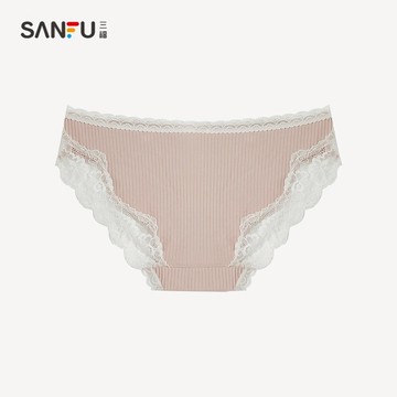 三福 女性感低腰內褲 羅紋蕾絲拼接氣質時尚三角褲女新疆棉435693