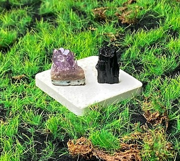 能量擺飾-天然原礦可愛紫晶簇 黑碧璽套組 招財保平安 快速出貨