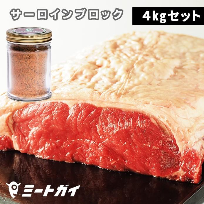 牛肉 サーロインステーキブロック肉 4kg（2kg×2） ステーキスパイス セット BBQ バーベキュー グラスフェッドビーフ