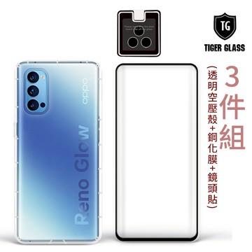T.G OPPO Reno4 Pro 手機保護超值3件組(透明空壓殼+鋼化膜+鏡頭貼)