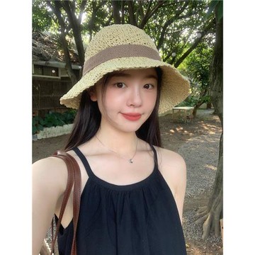 法式草帽女夏季海邊出游防曬遮陽帽草編太陽帽子度假沙灘帽可折疊