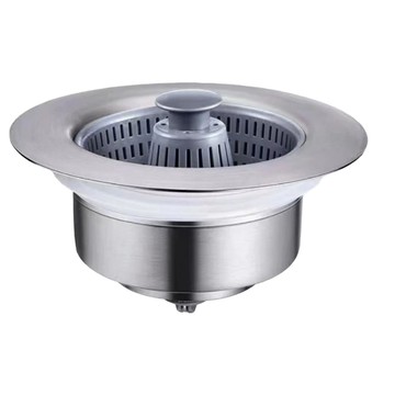 不鏽鋼按壓水槽過濾器 H款 10.8 x 5.5cm 有效過濾殘渣、防止堵塞 輕鬆按壓儲水排水  1入  1個