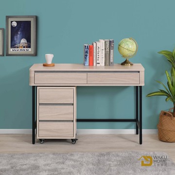 WAKUHOME 瓦酷家具MADOCA日式侘寂風4尺書桌+活動櫃組合-寬120*深40*高77cm