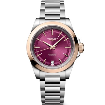 LONGINES Conquest 征服者系列 18K玫瑰金機械女錶-34mm L3.430.5.98.6