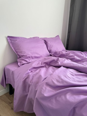 淡紫色枕頭套，100% 棉緞，信封式開口